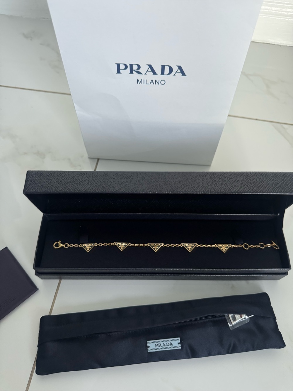 Prada Gold Logo Triangle Charm Bracelet